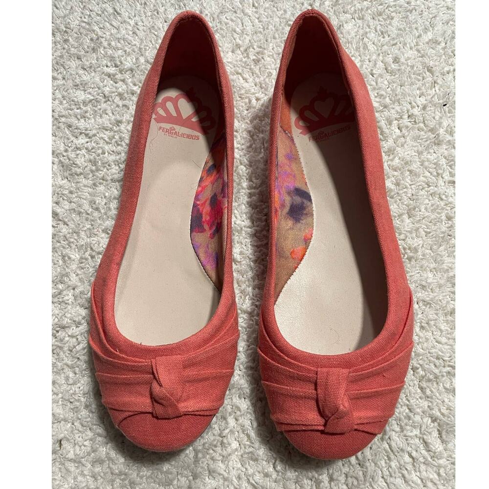 Fergalicious by Fergie Winona Ballet Shoes Womens 7M Ribbon Slip On Flats Orange